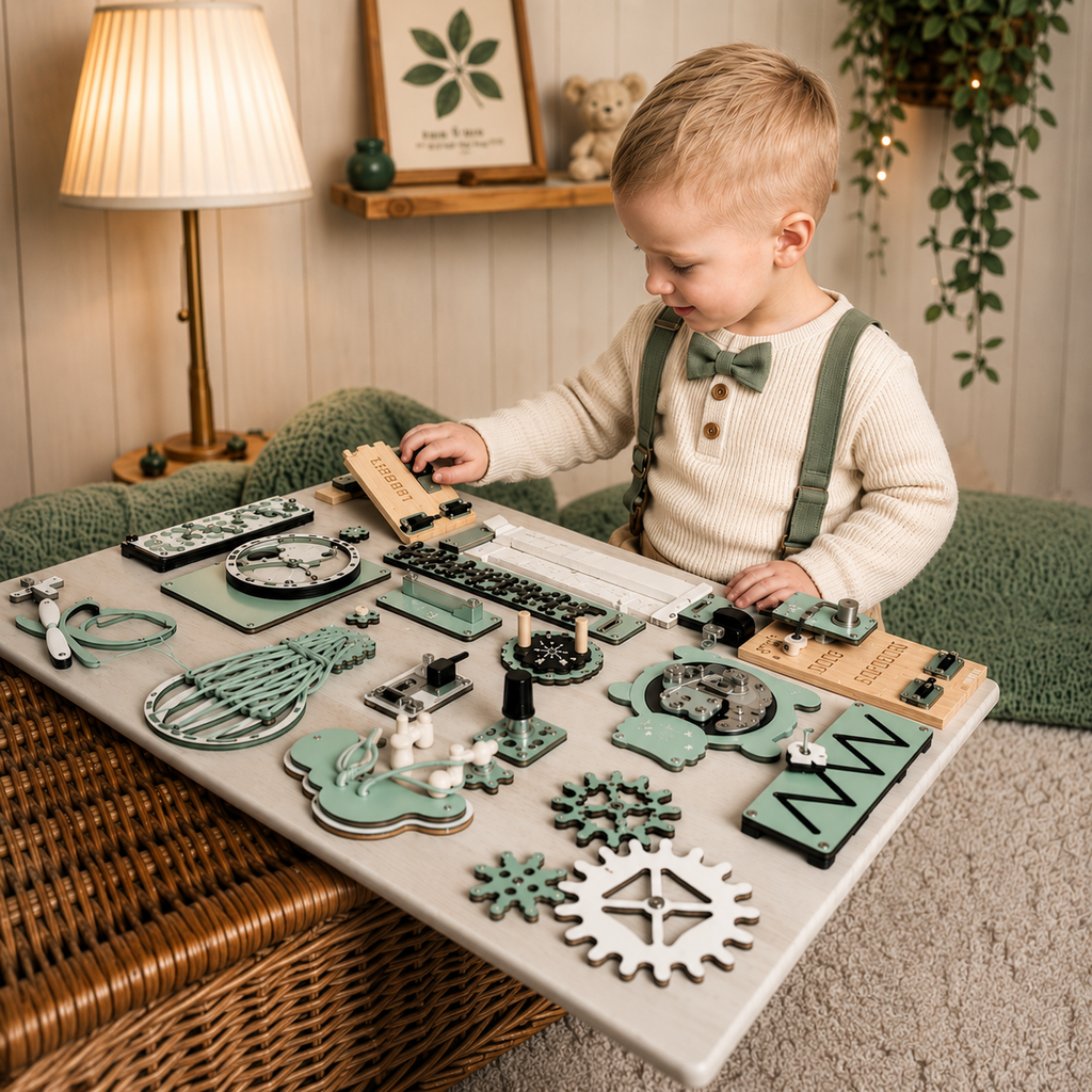 Montessori-Motoriktafel mit Türen und Schlössern (40 × 60 cm)